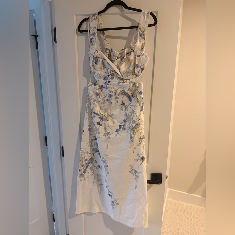 Zimmermann White and Blue Floral Midi Dress